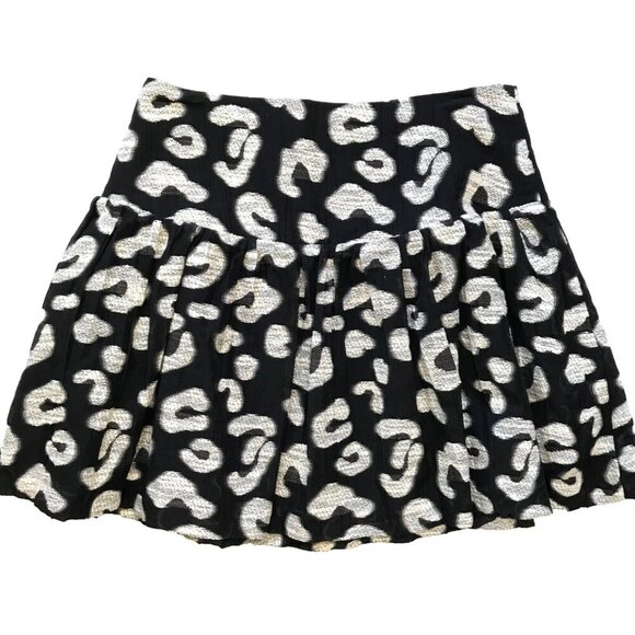 Hunter Bell London Mini Skirt Womens 8 Black Silver Cheetah High Rise A-Line - Picture 2 of 13